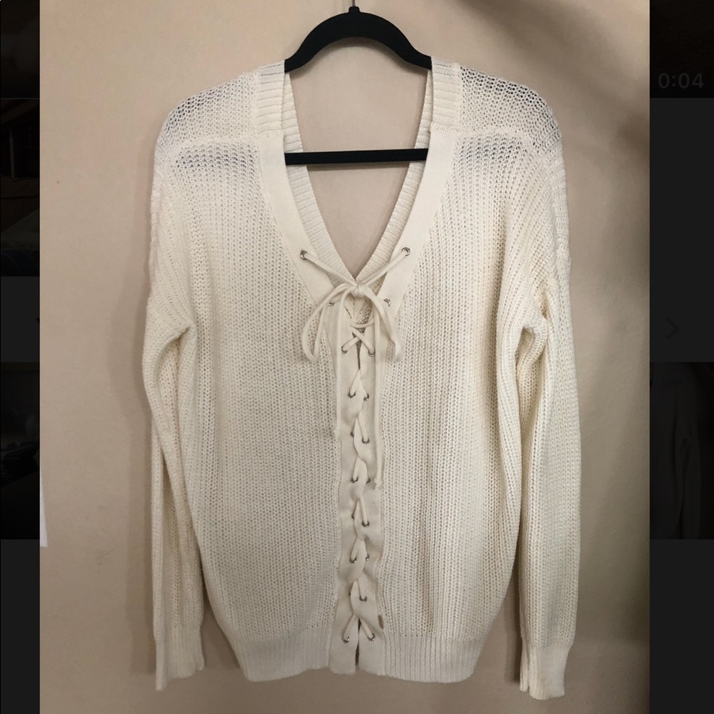 LF White Tie Up Sweater